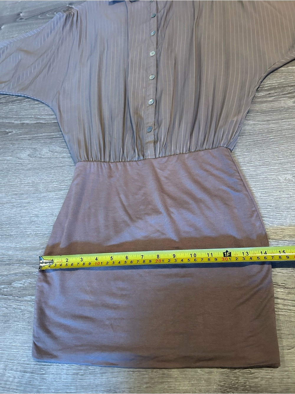 Costa Blanca Taupe Pinstripe Batwing Sleeve Mini Shirt Dress Size S - Picture 6 of 12
